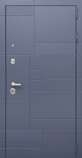 Квартирная дверь с серыми фрезерованными накладками MDF (цвет – RAL 4012)