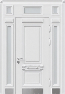 Парадная входная группа с терморазрывом, отбойниками, стеклами и белыми панелями МДФ RAL с багетом